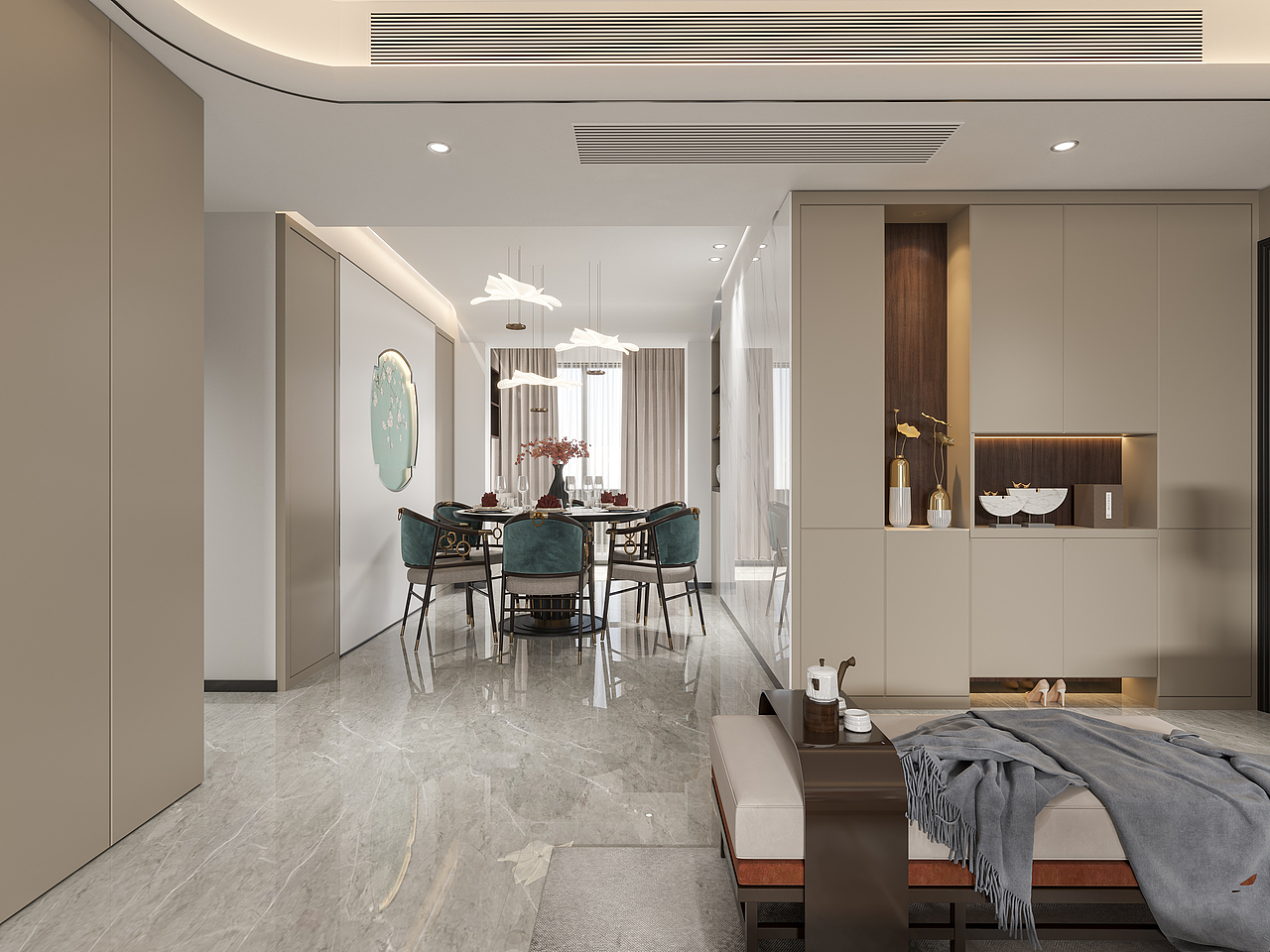 新中式风格装修,山水空间古韵满满,尽显朦胧美感!