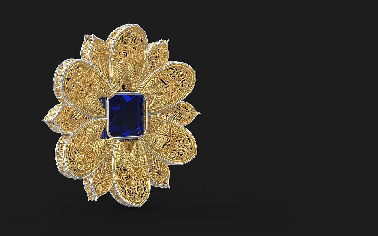 犀牛建模-中国非遗工艺还原-糖塔花丝胸针