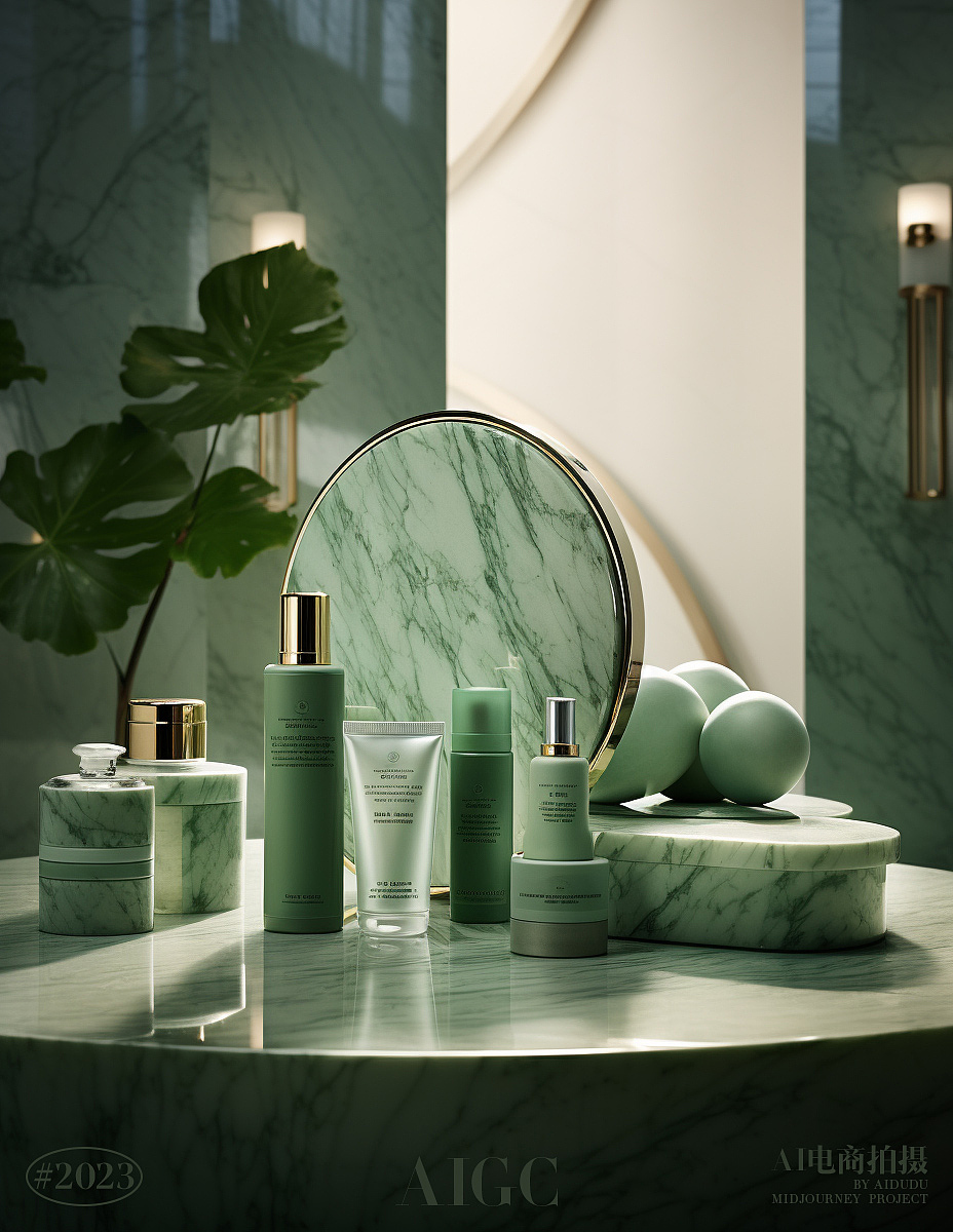 AI产品摄影｜护肤品绿色系场景（图ZMzQ4MjU4ODQ4） - 产品摄影 - 站酷设计师aidudu原创素材 - 站酷ZCOOL