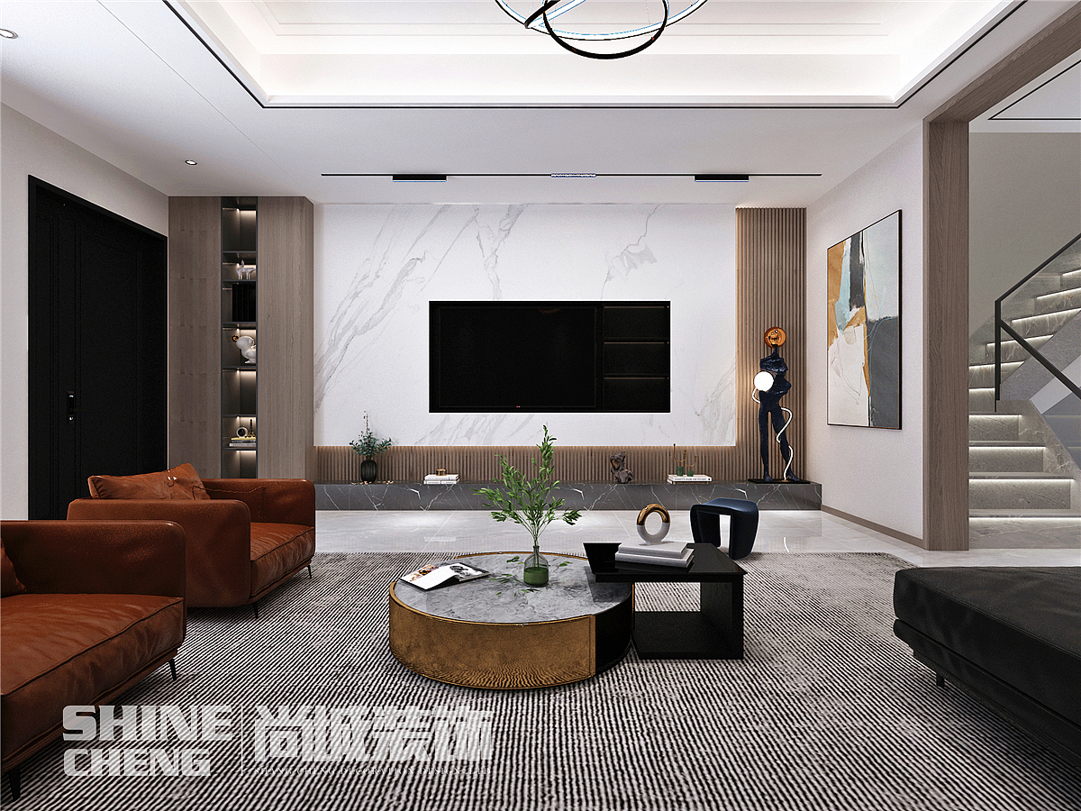 泰安五矿万境水岸小区300平现代风格装饰设计效果案例（图ZMzE1NDEwNTg4） - 家装设计 - 站酷设计师泰安尚城装饰原创素材 - 站酷ZCOOL