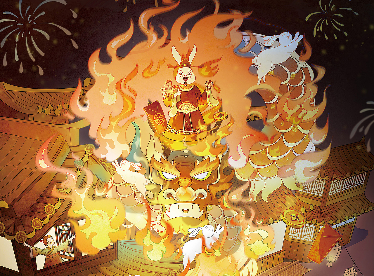 热闹春节氛围插画（图ZMzI1MDgxNzYw） - 商业插画 - 站酷设计师千页豆腐画原创素材 - 站酷ZCOOL