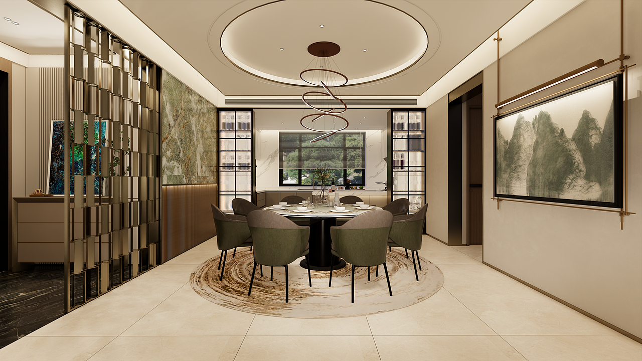 酒柜移门稍微推拉，就能作餐厅的移门