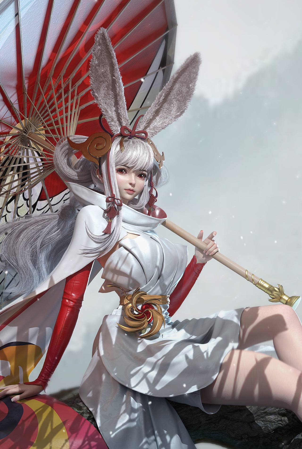 娇俏的公孙离,雪中撑伞诗情水墨