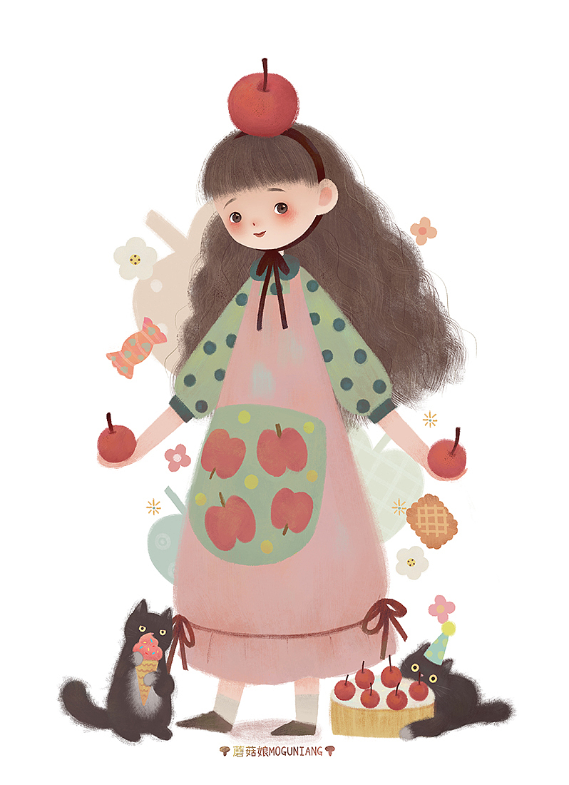 苹果小厨娘和她的小客人们系列（图ZMjQ3MTg4Nzc2） - 创作习作 - 站酷设计师蘑菇娘Jenda原创素材 - 站酷ZCOOL