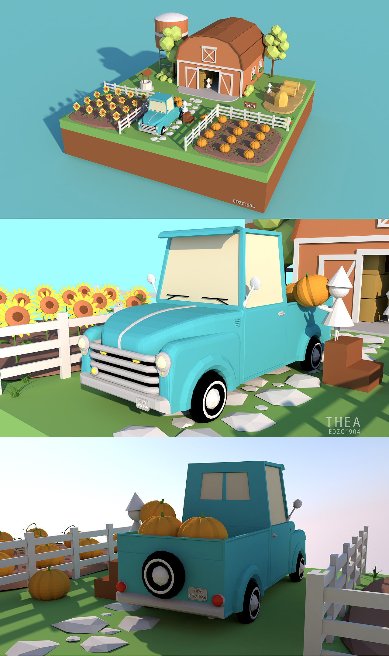 c4d-lowpoly场景,卡通场景