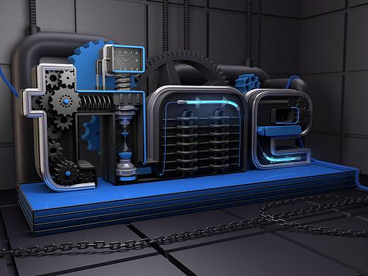 C4D 机械字《TIME》-建模&渲染练习-配色2
