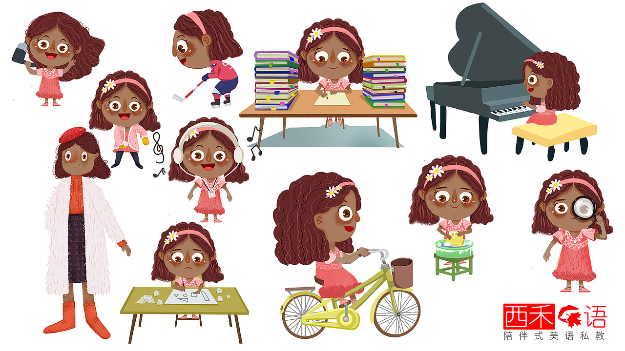 西禾口语儿童插画角色设计图（图ZMTM2OTU5MjQ4） - 商业插画 - 站酷设计师Chongwen原创素材 - 站酷ZCOOL