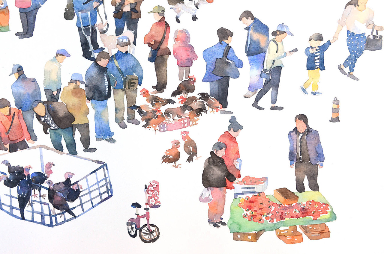 《市·集》水彩插画（图ZMTIwMzkzMDU2） - 商业插画 - 站酷设计师郑夏是郑夏啊原创素材 - 站酷ZCOOL