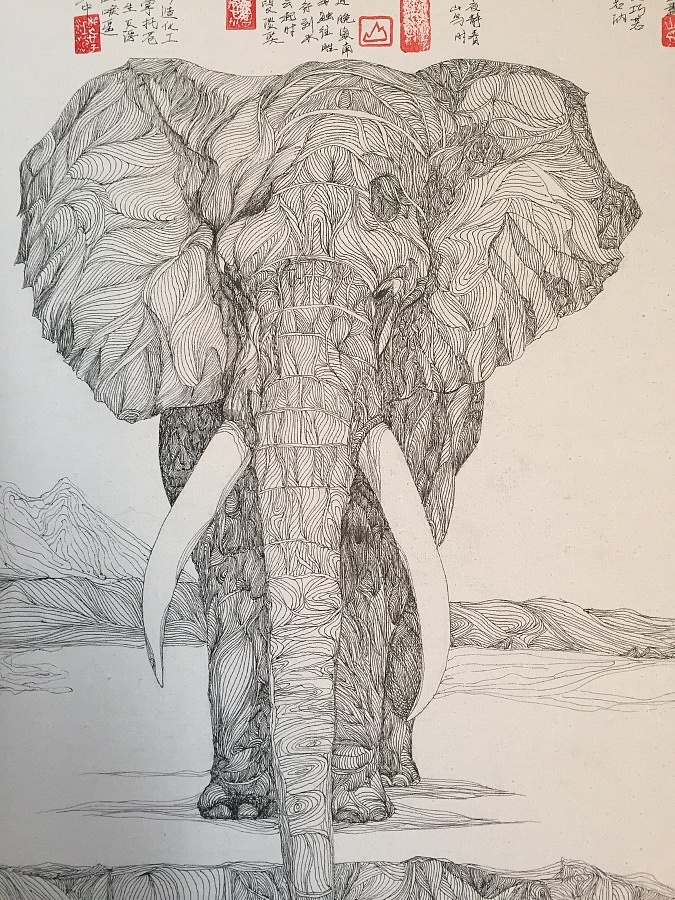 国画风线条大象（图ZMzM1NTY5OTY=） - 其他平面 - 站酷设计师沈子墨原创素材 - 站酷ZCOOL
