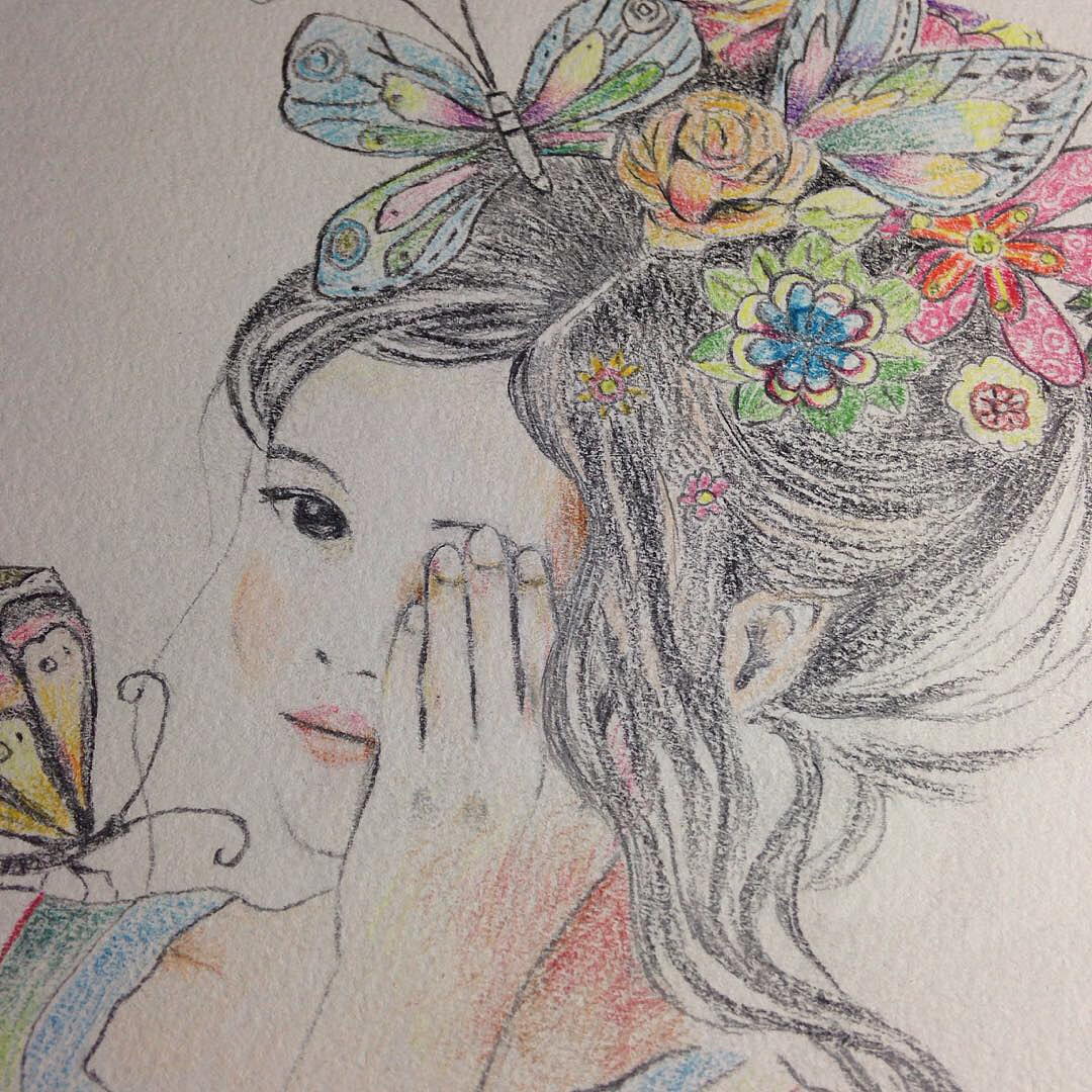 铅笔画《蒙眼的女孩》