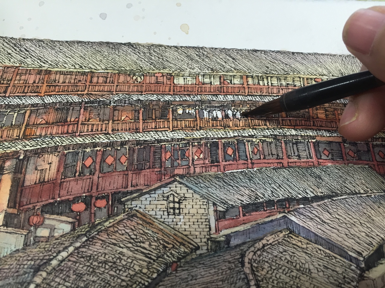 手绘大鱼海棠场景 土楼