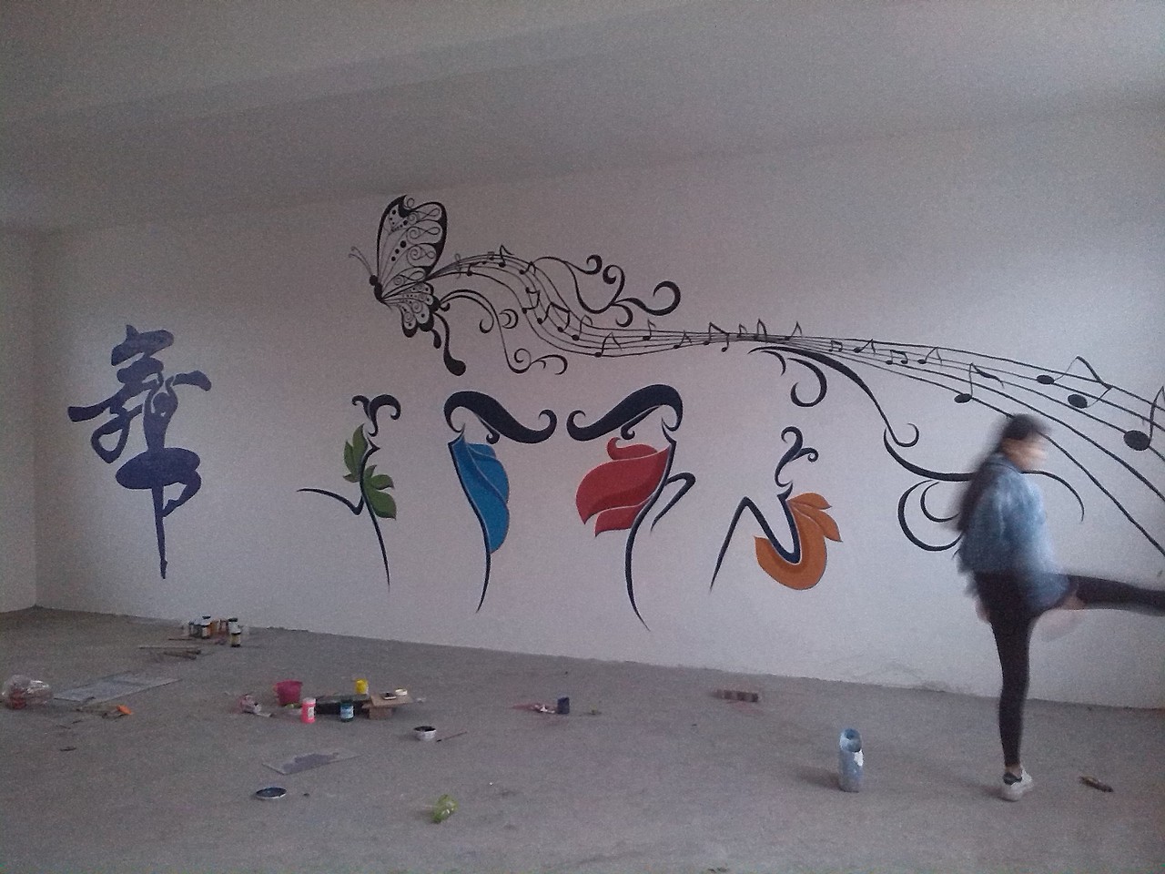 舞蹈室墙绘|插画|新锐潮流插画|漫步为影_原创作品-站酷zcool
