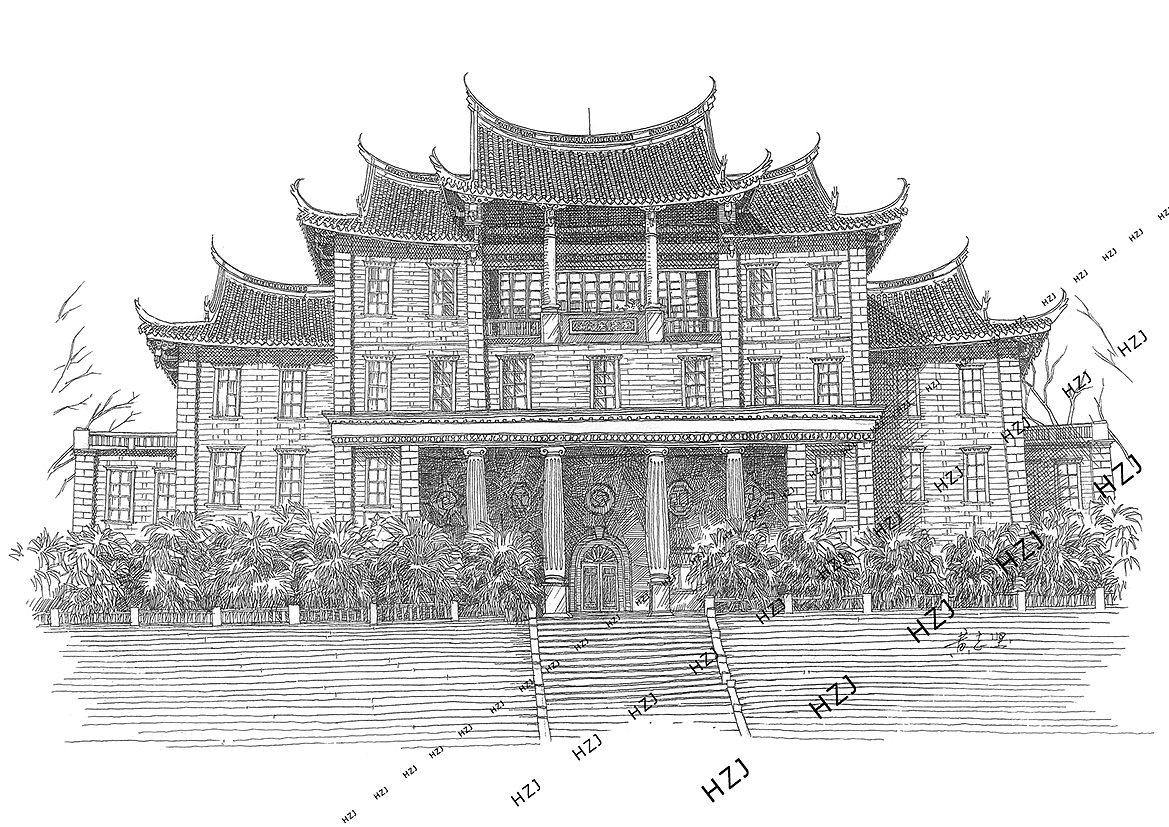 厦门大学手绘 建南大会堂（图ZMTU0Njg4NTY4） - 绘画 - 站酷设计师H志坚原创素材 - 站酷ZCOOL