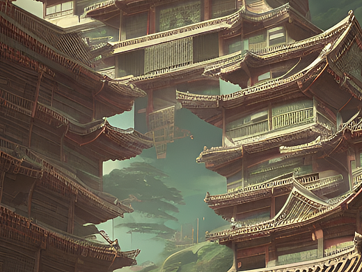 #站酷梦笔#中国古代的宫廷建筑在多层云之上，玄幻的仙