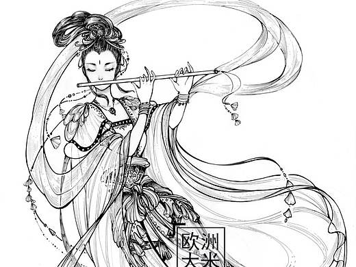 黑白线描古风古音律拟人