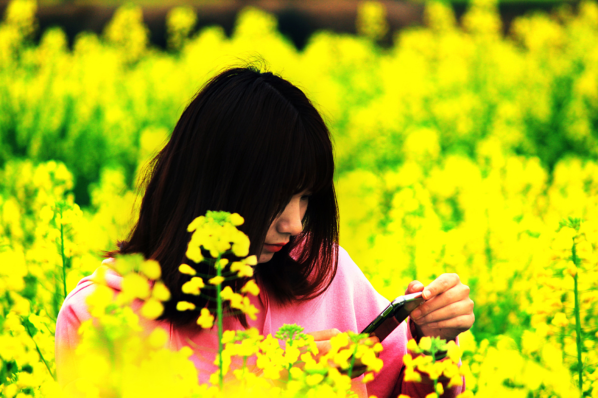 风景人物拍摄-春花阴雨油菜花