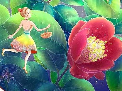 山茶精灵小品插画