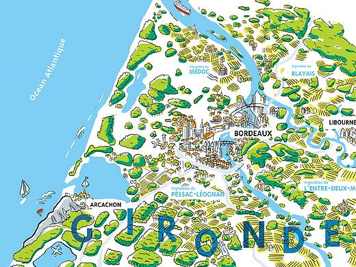 法国西南部Gironde大区手绘地图