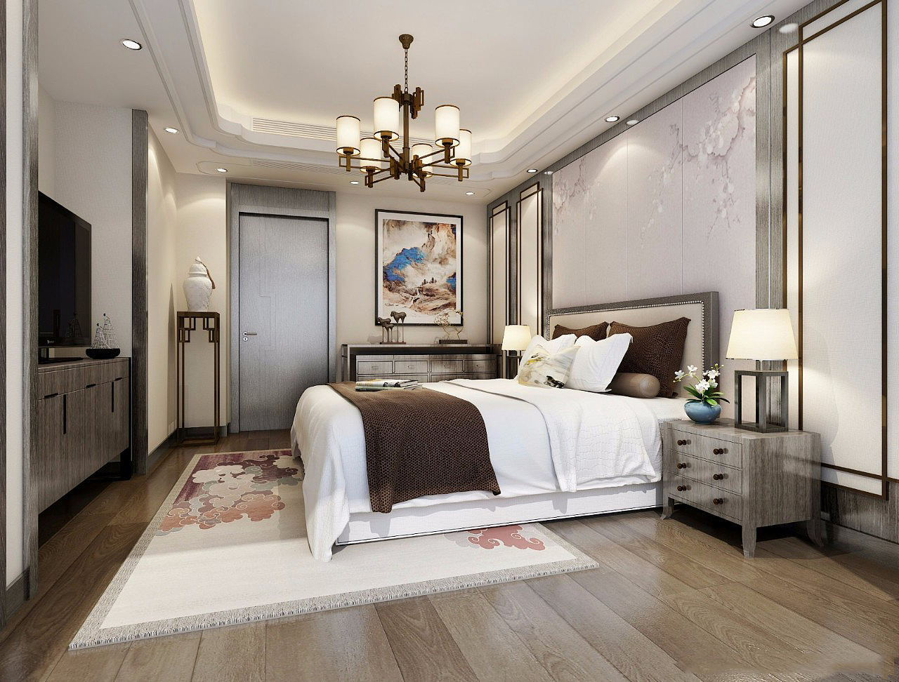 金领九如意400平新中式风格别墅装修,高端大气上档次---次卧