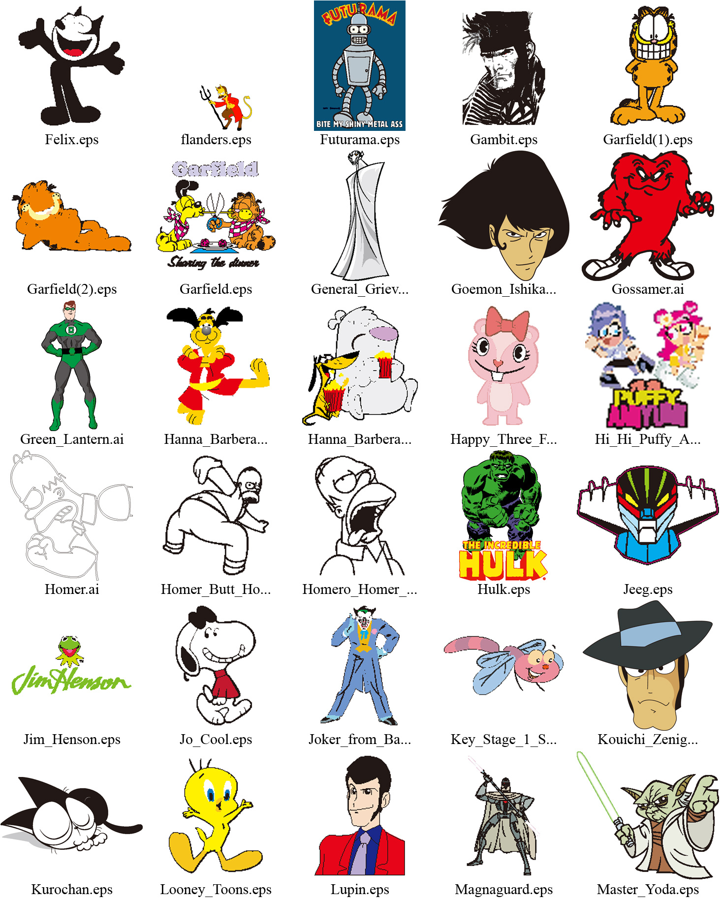 50个著名卡通形象名字图片