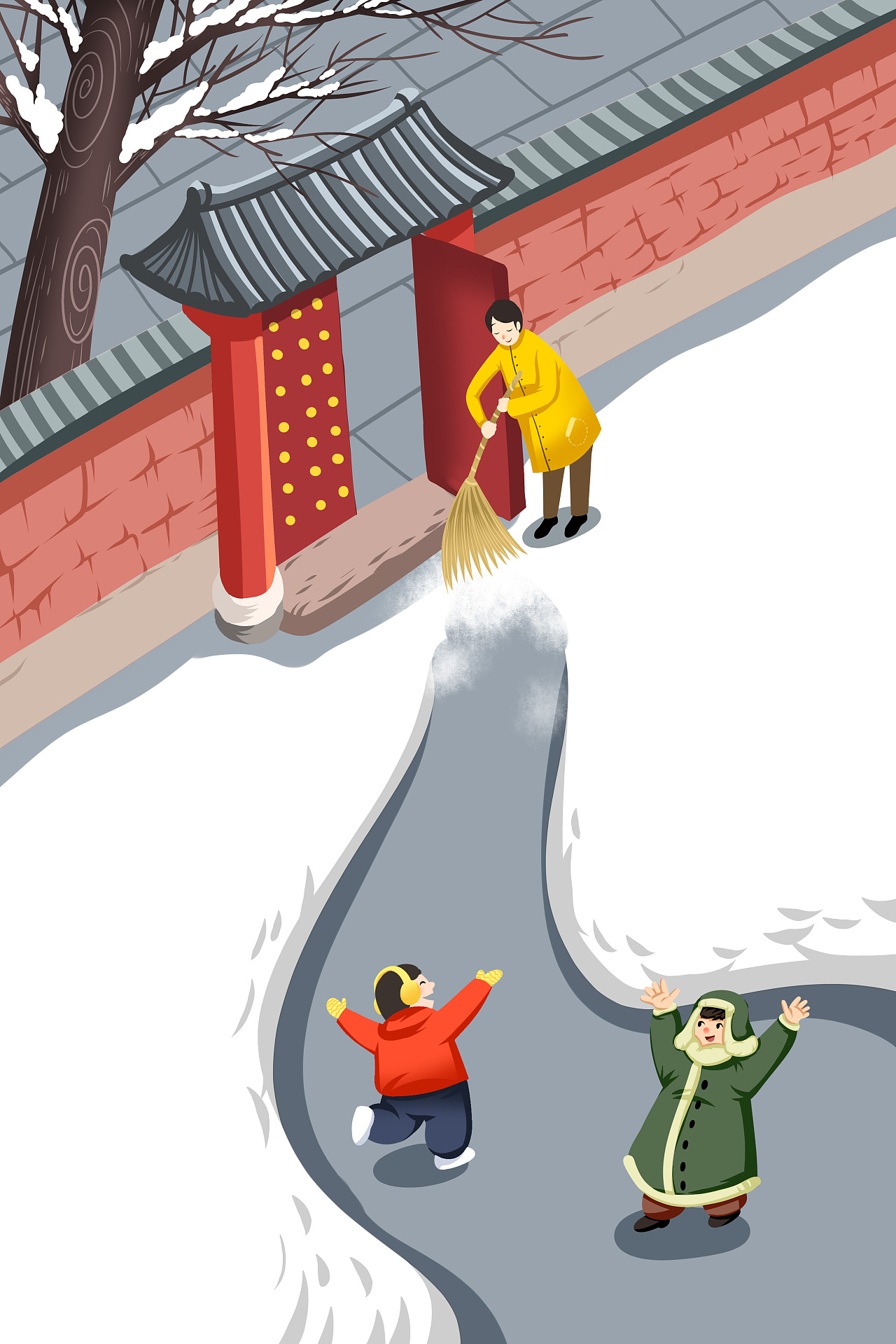 冬天下雪唯美手绘插画