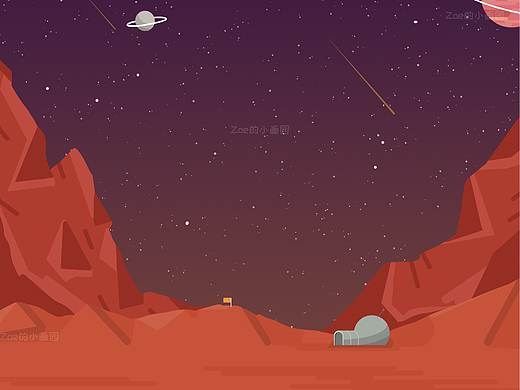 宇宙系列场景（火星）（个人主页-ZNDM4MzE5MzI=） - 儿童插画 - 站酷设计师Zoe的小画园原创素材 - 站酷ZCOOL