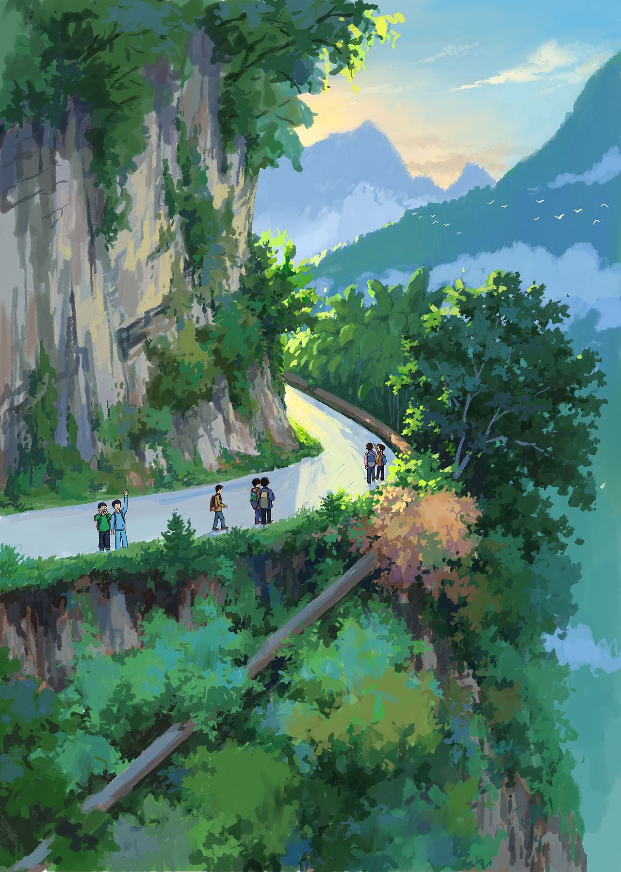 回忆童年，上学时的场景。（图ZMzQyNjk5MDMy） - 艺术插画 - 站酷设计师南宝山高师原创素材 - 站酷ZCOOL