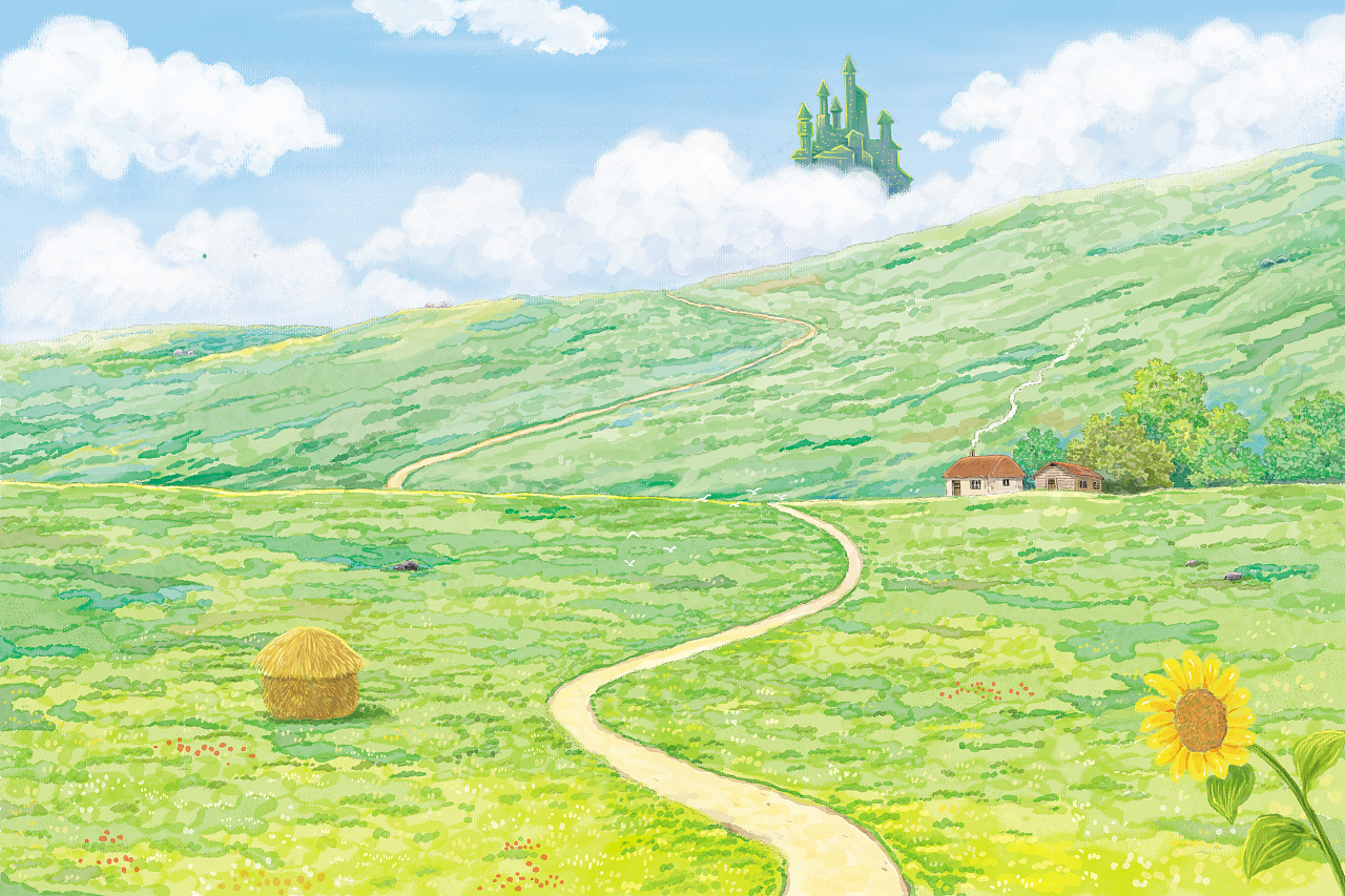 童话故事的几张插图场景