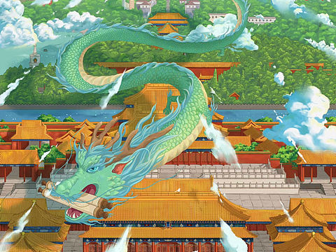国潮风插画设计-故宫
