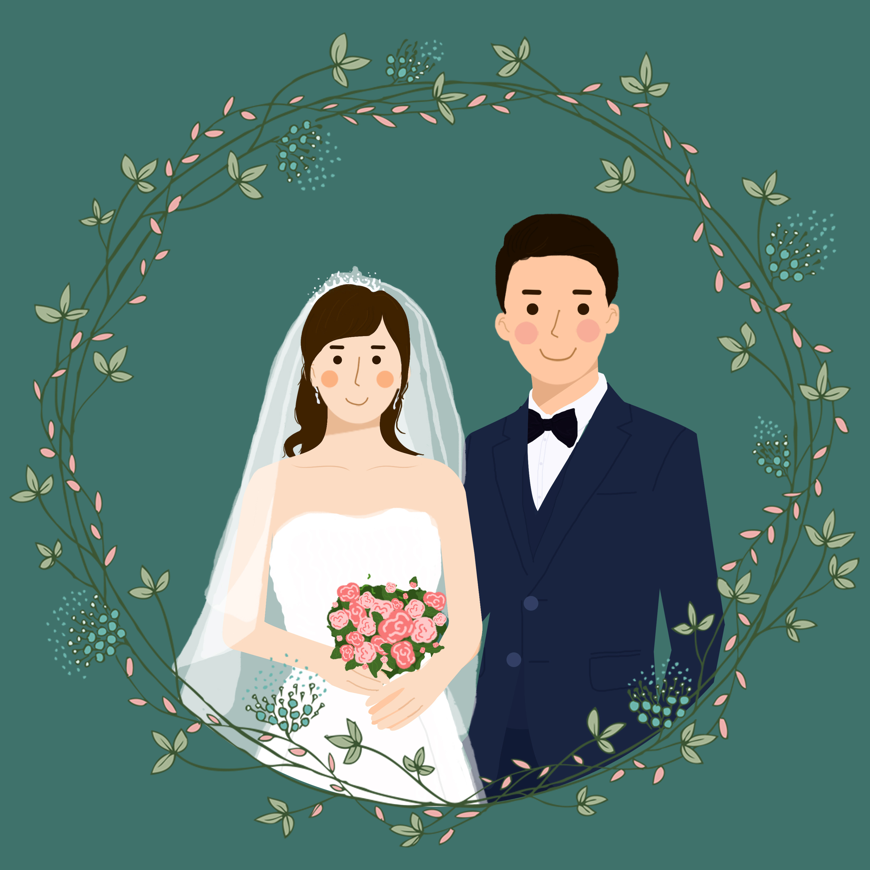 定制类婚礼请柬插画