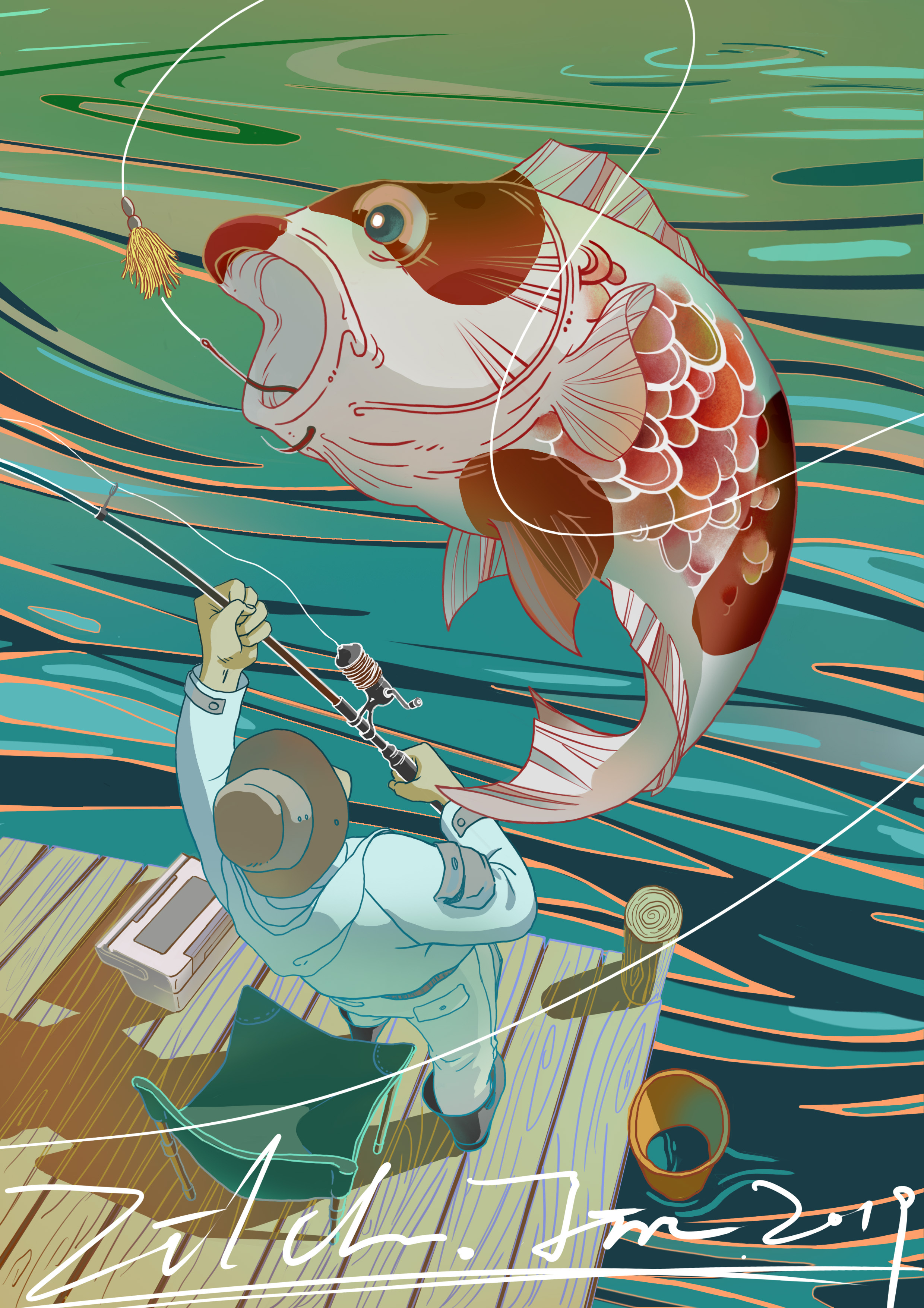 钓锦鲤|插画|商业插画|大c画画画 - 原创作品 - 站酷 (zcool)