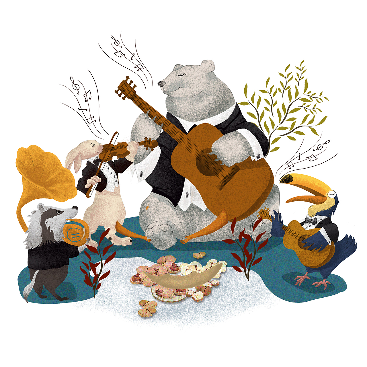 久健-红衣核桃插画