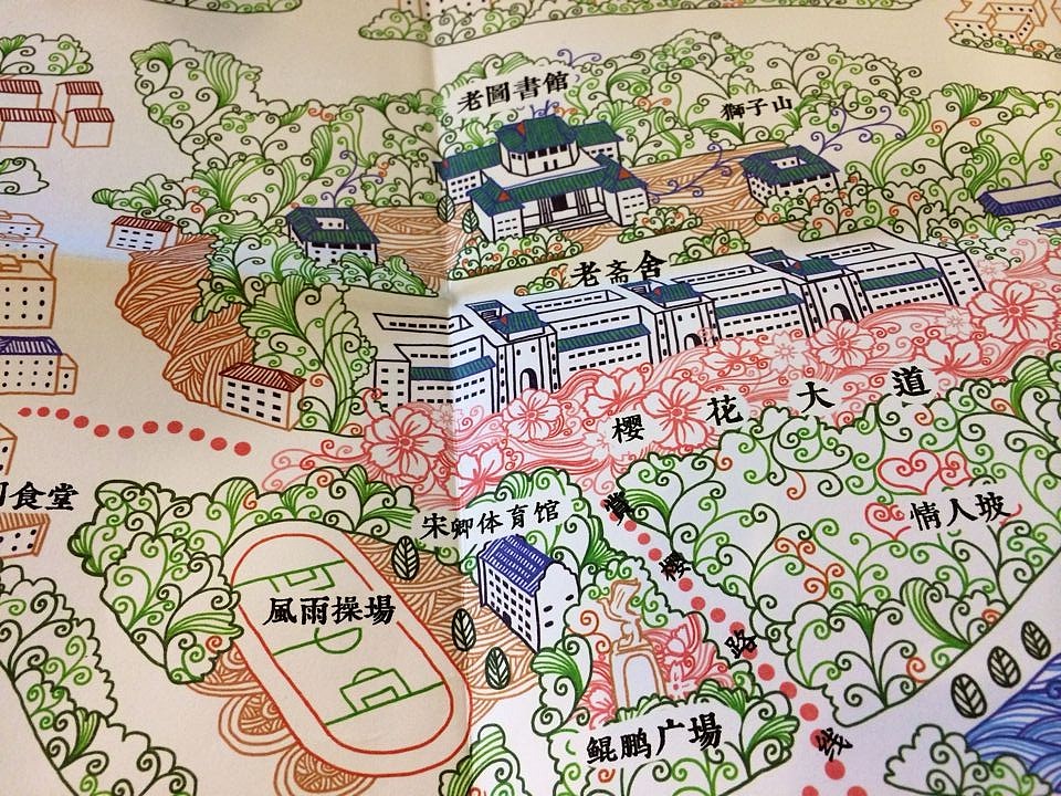 樱武汉大学手绘地图
