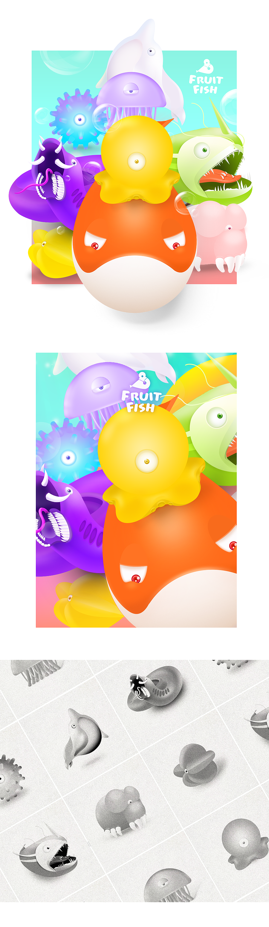 Fruit fish 萌系宠物第二弹! 柠檬章鱼小柠和胡萝卜鲸鱼大萝 UI app 吉祥物 游戏(图ZNTYzNjQxODQ=) - 游戏UI - 站酷设计师进化中的匹诺曹原创素材 - 站酷ZCOOL