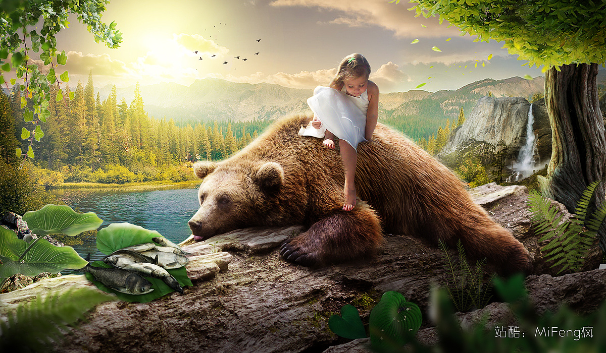 ps合成后期2素材熊和女孩