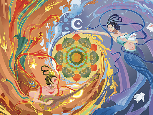 插画—(嫦娥奔月融合敦煌飞天)