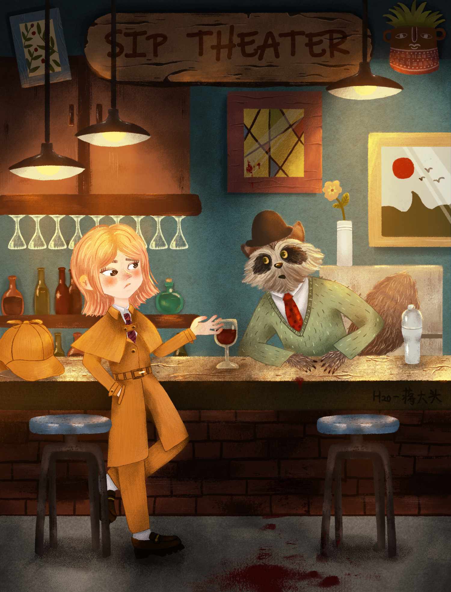 橘发侦探与狸猫酒保(儿插)|插画|儿童插画|蒋大头 - 原创作品 - 站酷