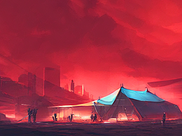 #AI创作实验室#红色天空下的帐篷
