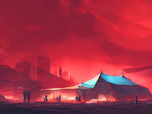 #AI创作实验室#红色天空下的帐篷