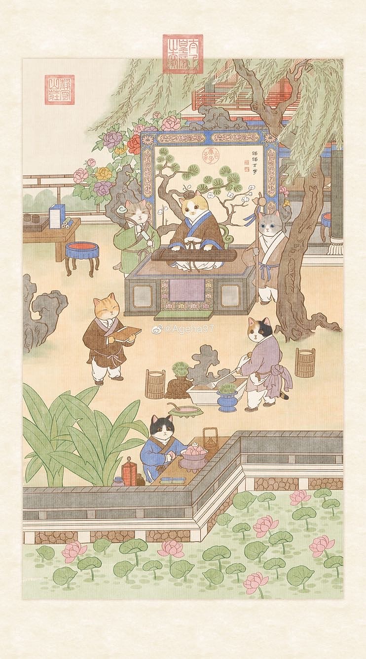 猫猫薰风琴韵图