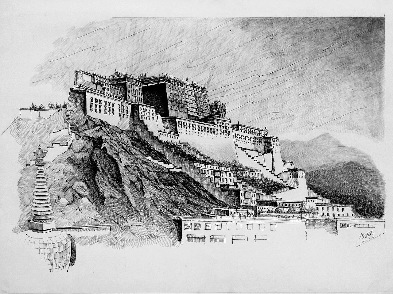布达拉宫钢笔画系列