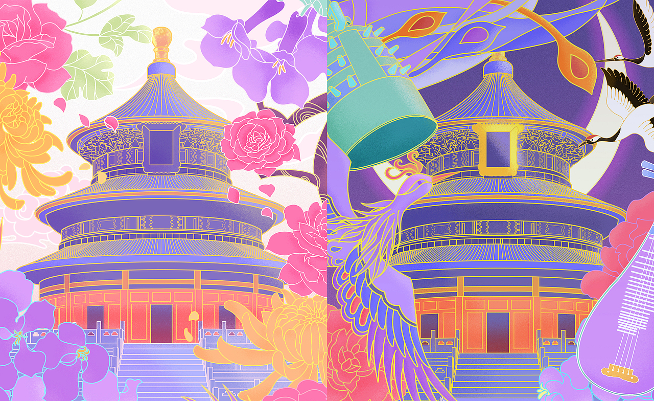 交错时空——遇见最美天坛（图ZMjY5Njk0NzM2） - 商业插画 - 站酷设计师Evan喵原创素材 - 站酷ZCOOL