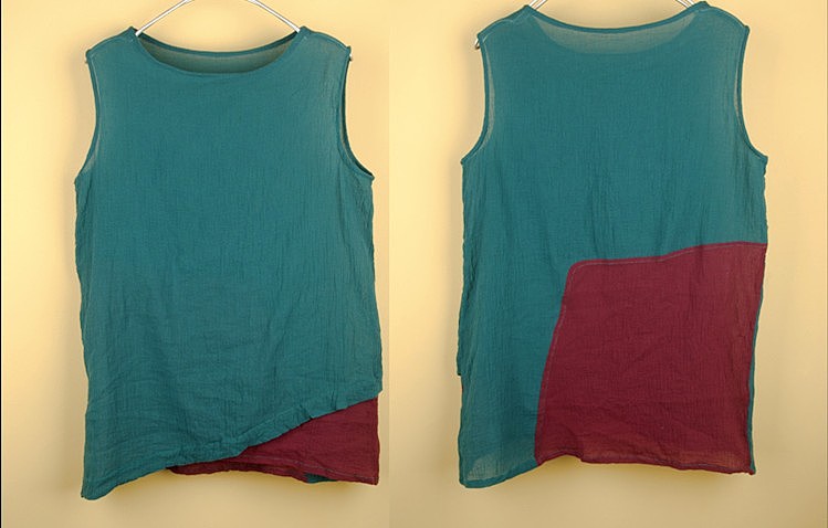 【韵文】RHYME原创服装设计 女式洗水棉拼色t恤背心无袖短2013新款 夏装连衣裙