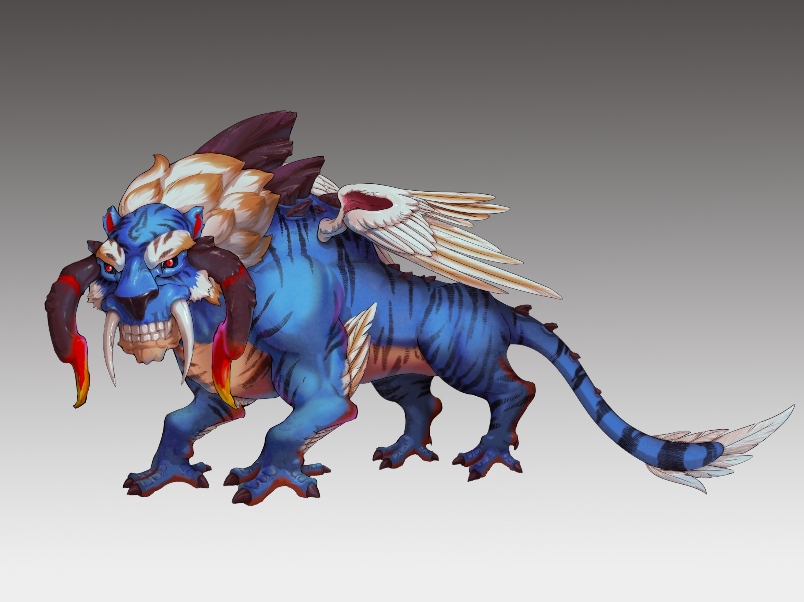 山海经凶兽设定-穷奇(线稿,ao,立绘)