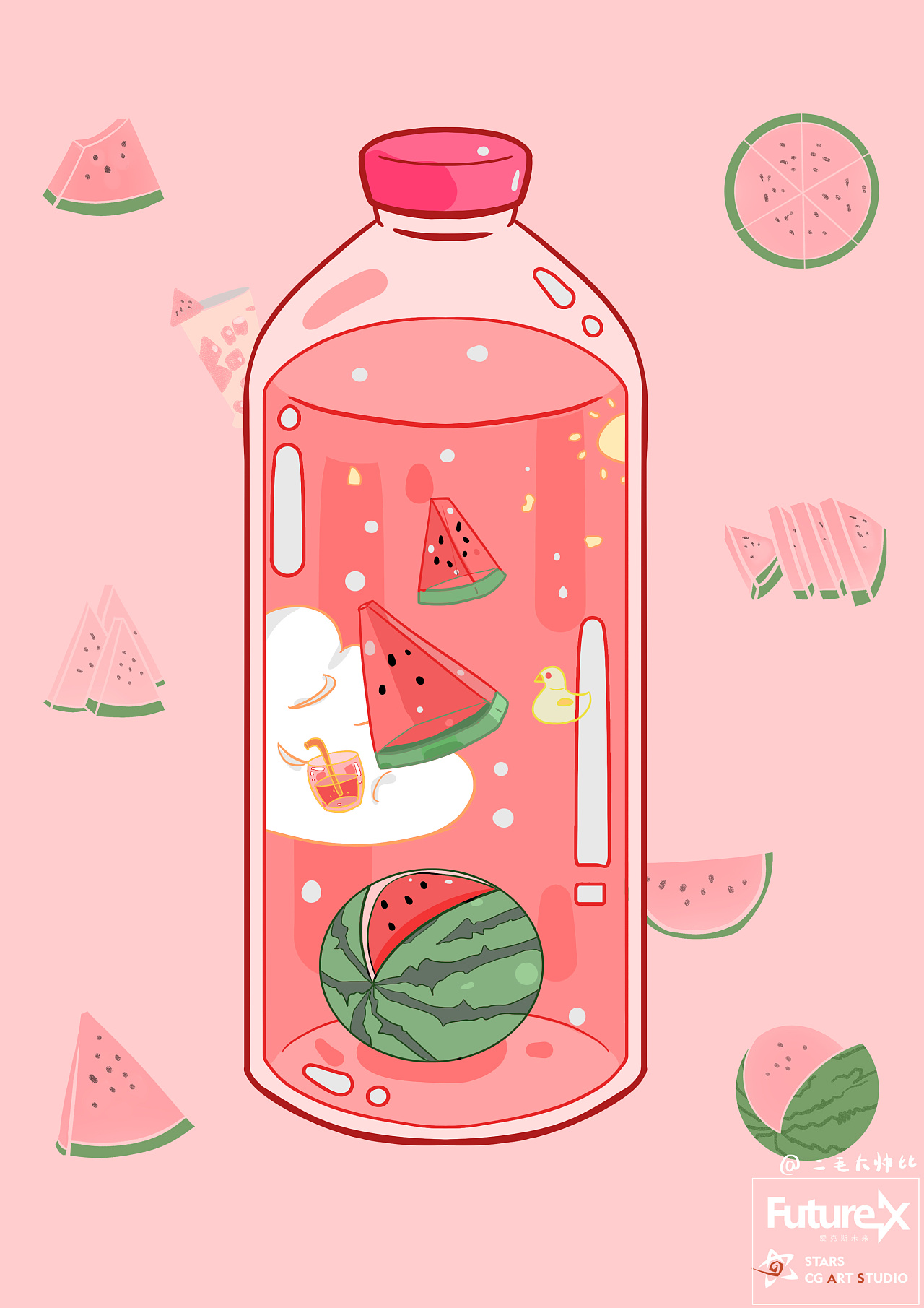 西瓜汽水|插画|创作习作|二毛大帅比 - 原创作品 - 站酷 (zcool)