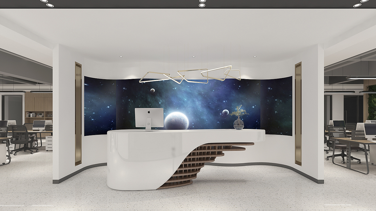 *前台接待 br> br>设置成弧形形状的前台,既保留了迎客接待的属性,也