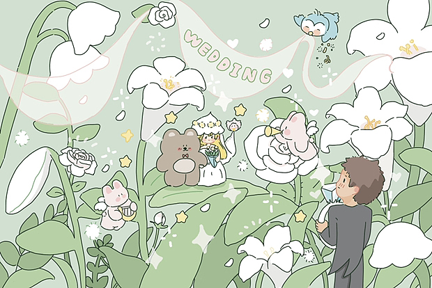 花丛中的婚礼（图ZMzIzNjQ0OTU2） - 艺术插画 - 站酷设计师高呼吾名黑音原创素材 - 站酷ZCOOL