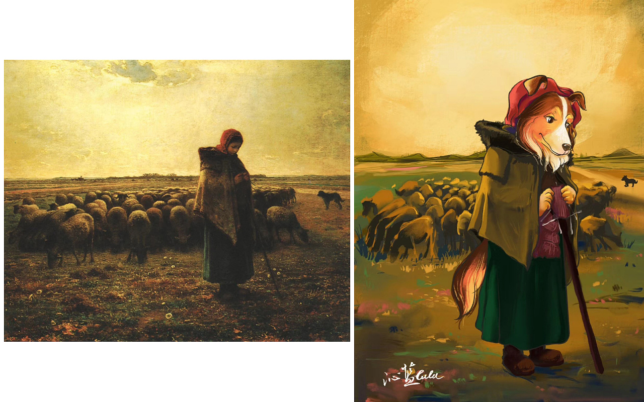 《牧羊女与羊群》米勒