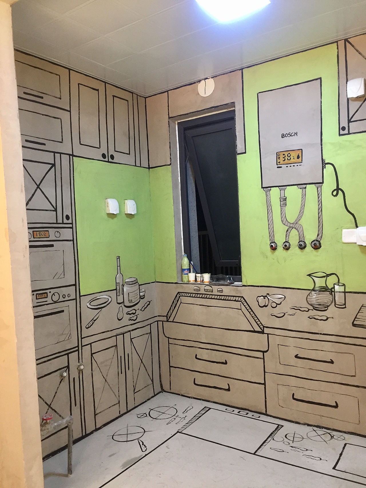 厨房手绘示意餐厅手绘示意主卧电视墙手绘示意主卧墙绘示意主卧飘窗