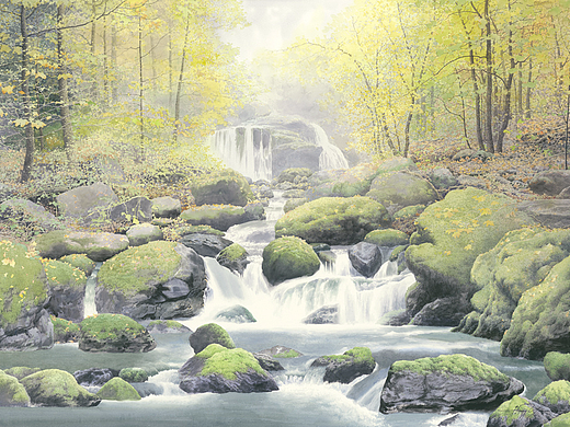 写实水彩风景，清泉石上流！